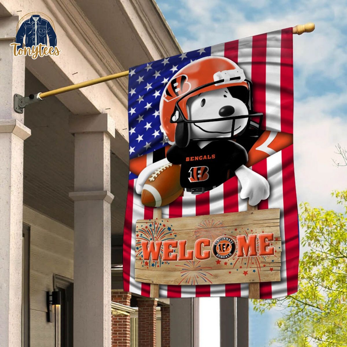 snoopy peanuts cincinnati bengals welcome custom name garden flag 1 ksupt