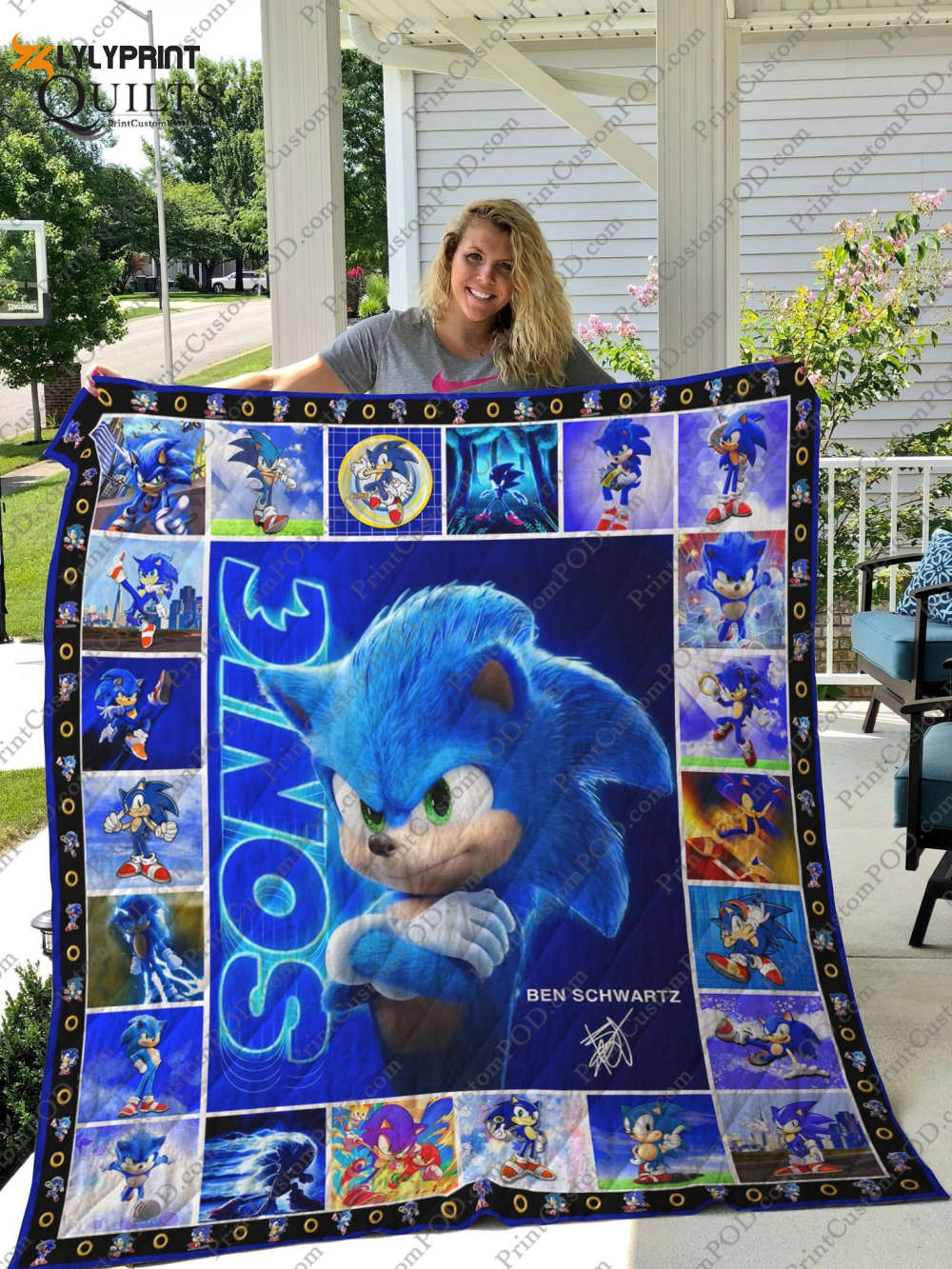 sonic quilt blanket for fans home decor gift 1a