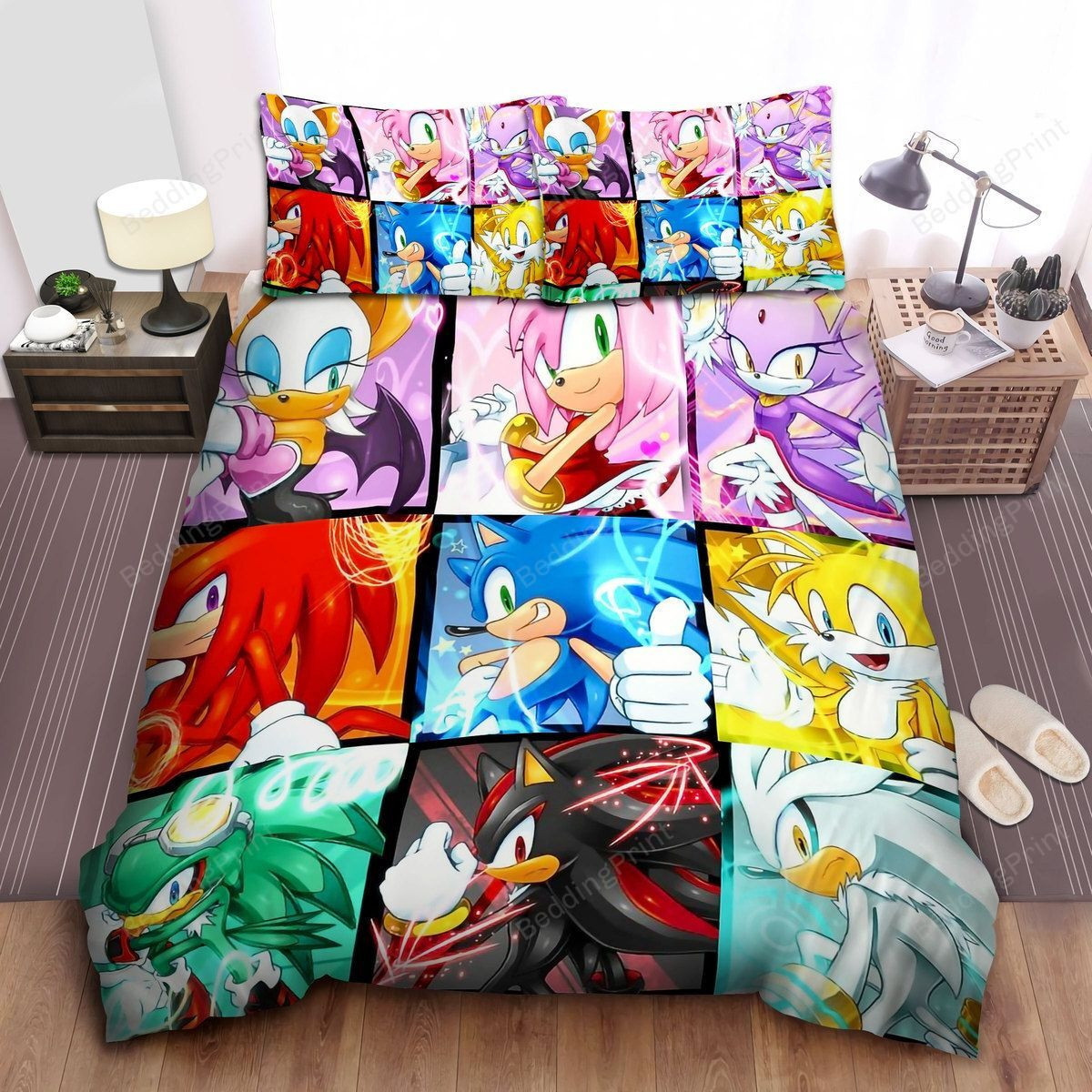 sonic the hedgehog friends in square split art bed sheets duvet cover bedding sets cd9xv