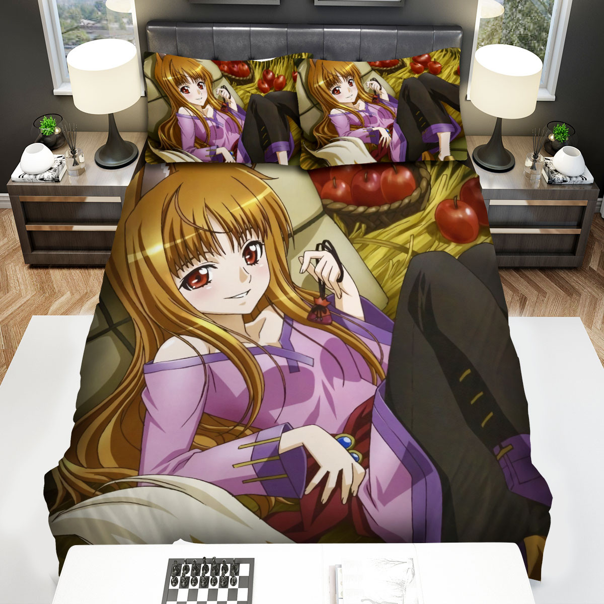 spice and wolf lying on straw with apples bed sheets spread comforter duvet cover bedding sets zk7er