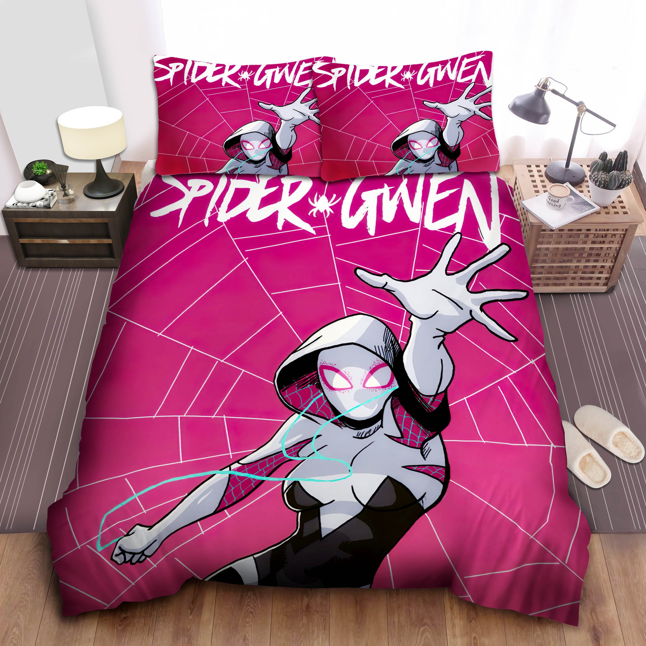 spider gwen web background comforter duvet cover bed sheets bedding set qnljn