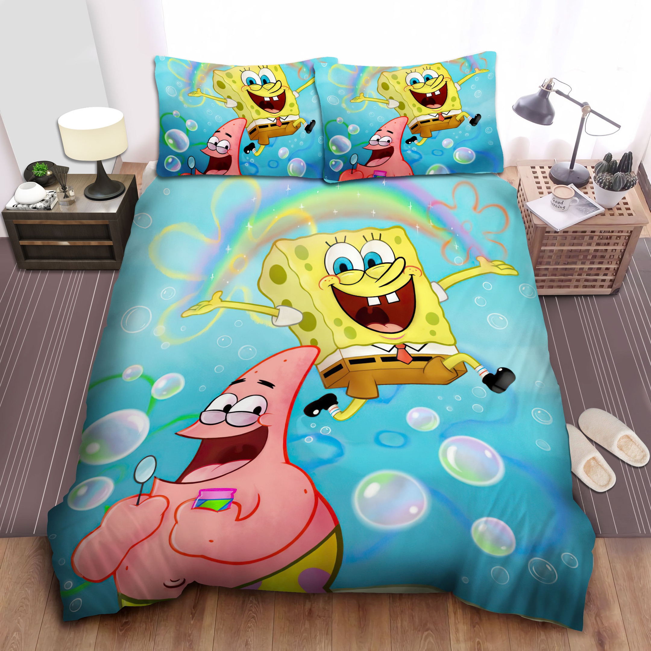 spongebob squarepants rainbow on hands duvet cover bedroom sets comfortable bedding sets zalt1