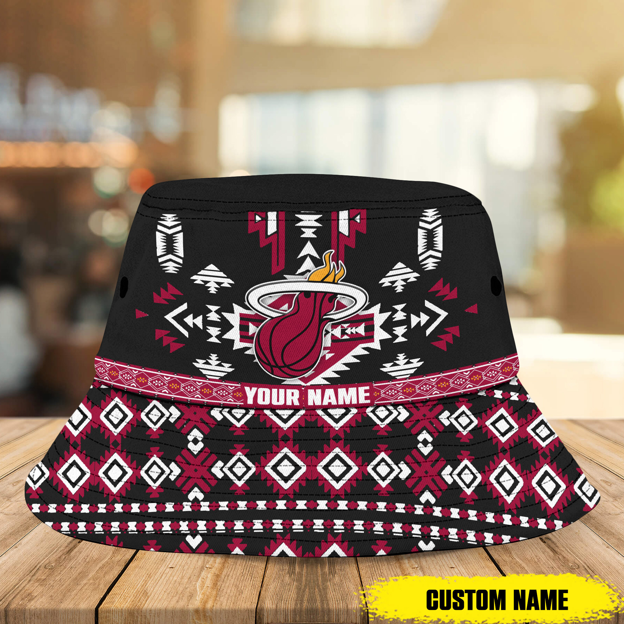 sportwearmerch miami heat nba native pattern personalized bucket hat for fans yndmu