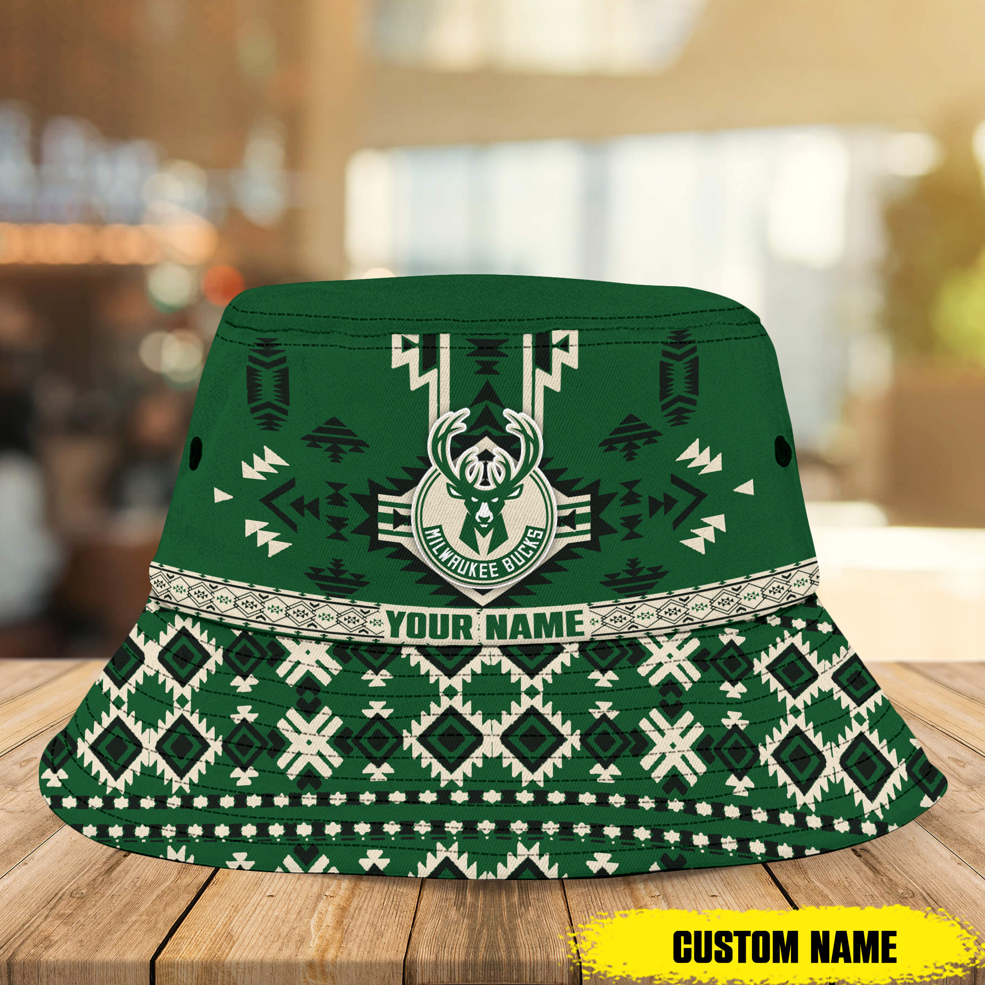 sportwearmerch milwaukee bucks nba native pattern personalized bucket hat for fans e6glm