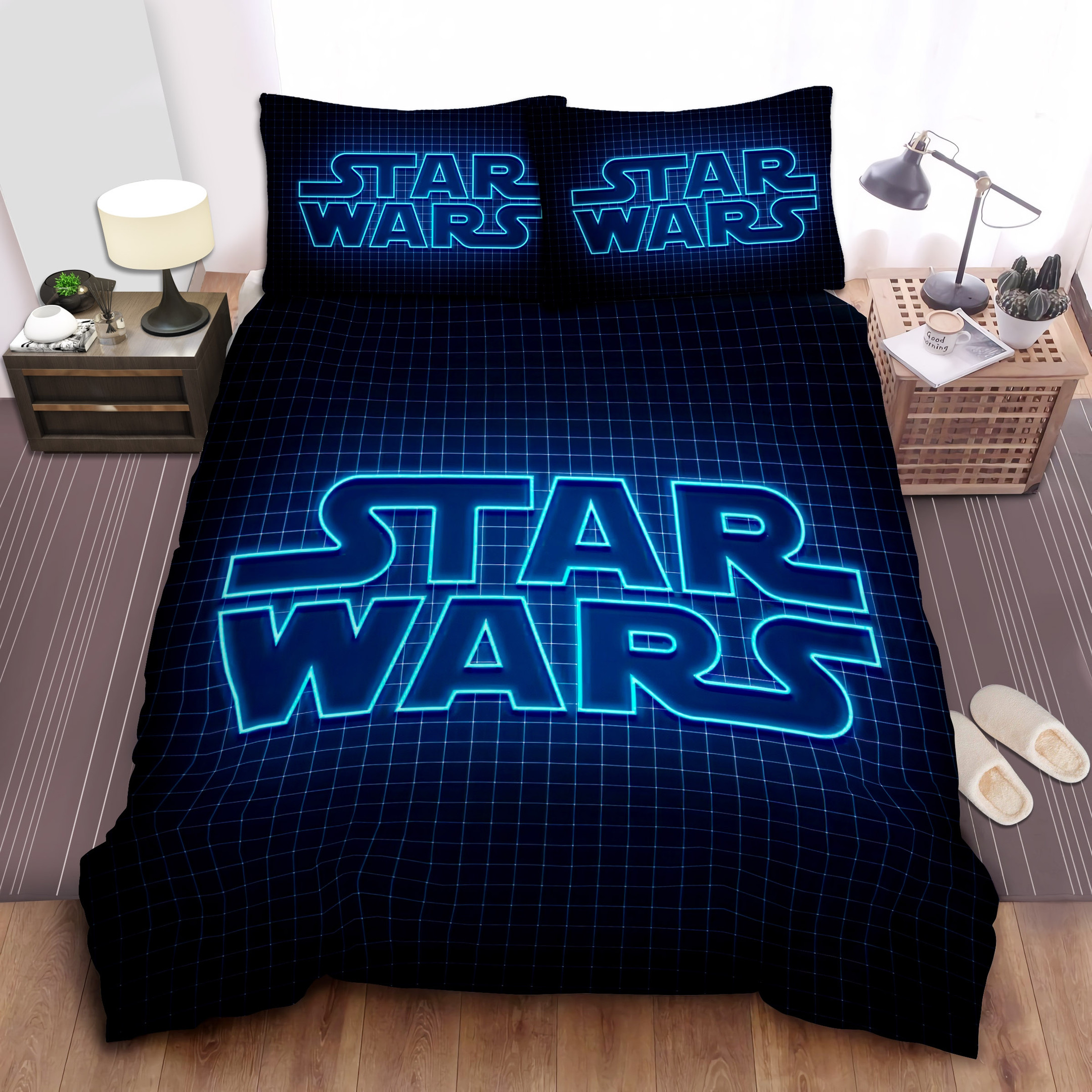 star wars neon logo bedding sets blue comforter duvet cover bed sheets izmgg