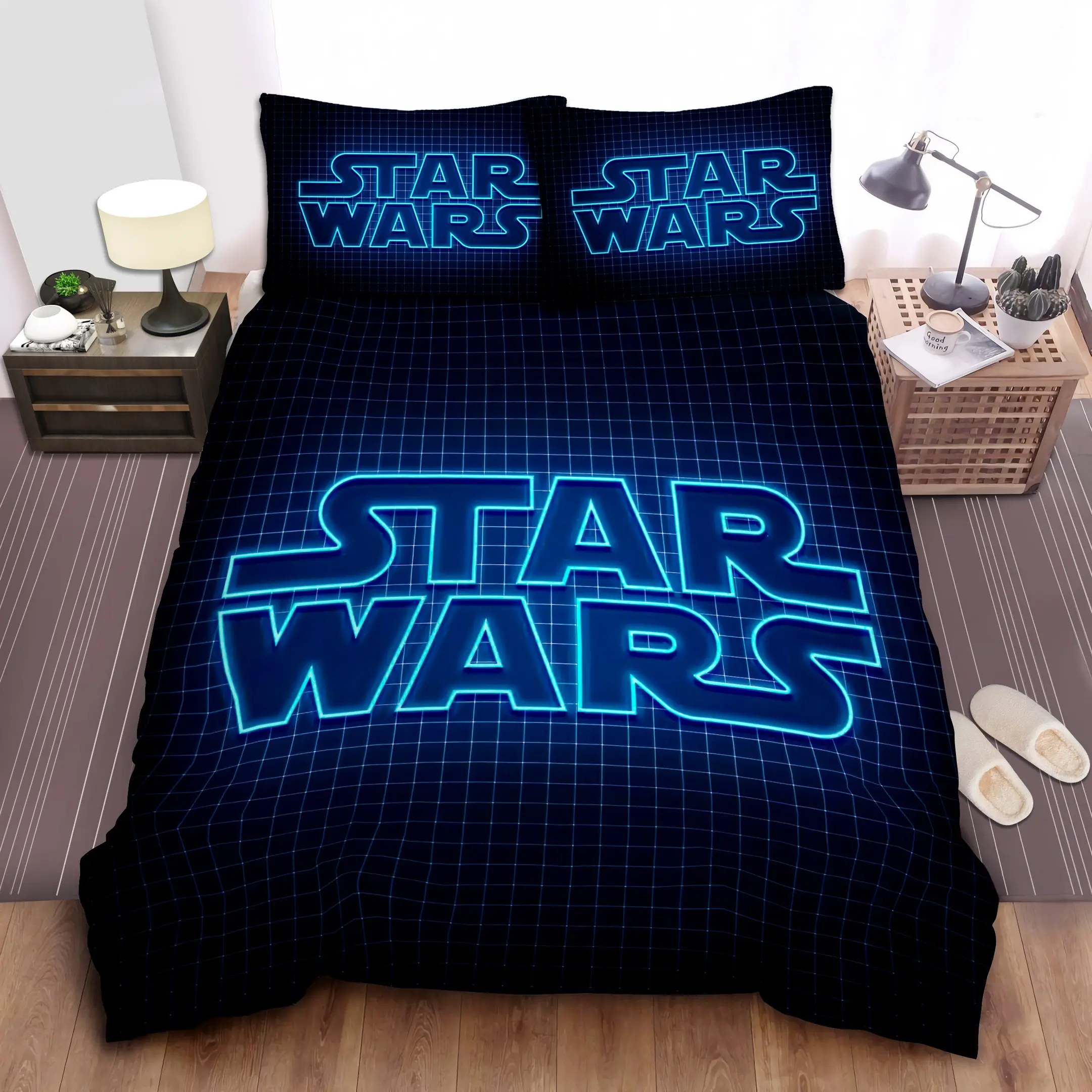 star wars neon logo bedding sets blue comforter duvet cover bed sheets izmgg