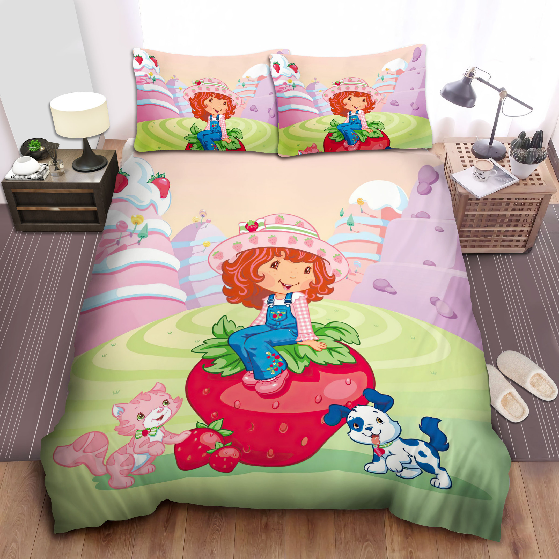 strawberry shortcake with pupcake and custard duvet cover bedroom sets comfortable bedding sets mh7z0