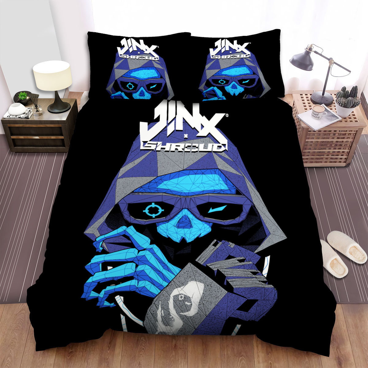 streamer shroud x jinx logo illustration bed sheets spread duvet cover bedding sets gt8aw