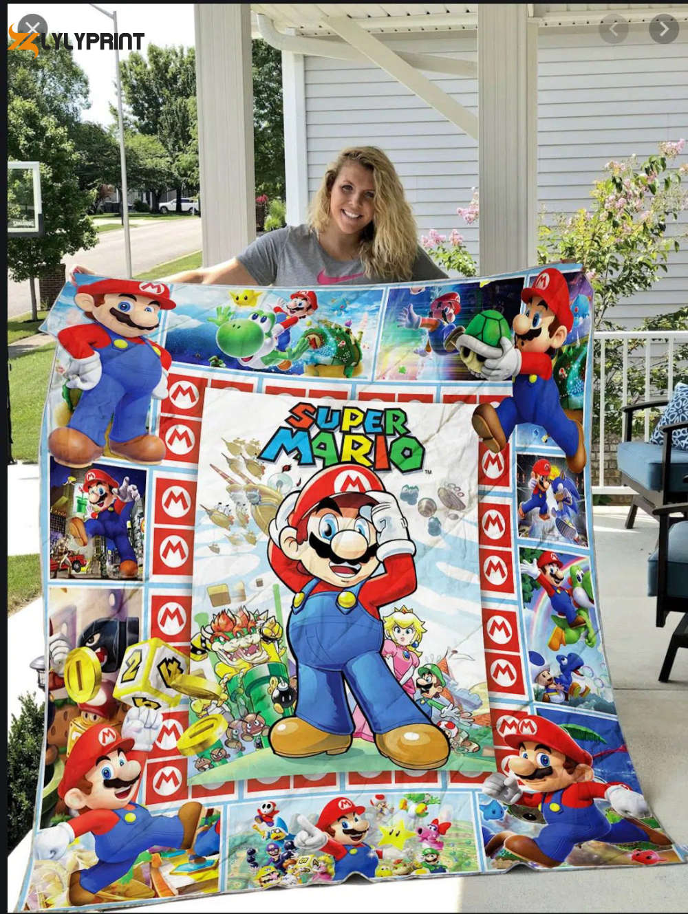 super mario quilt blanket for fans home decor gift 1v