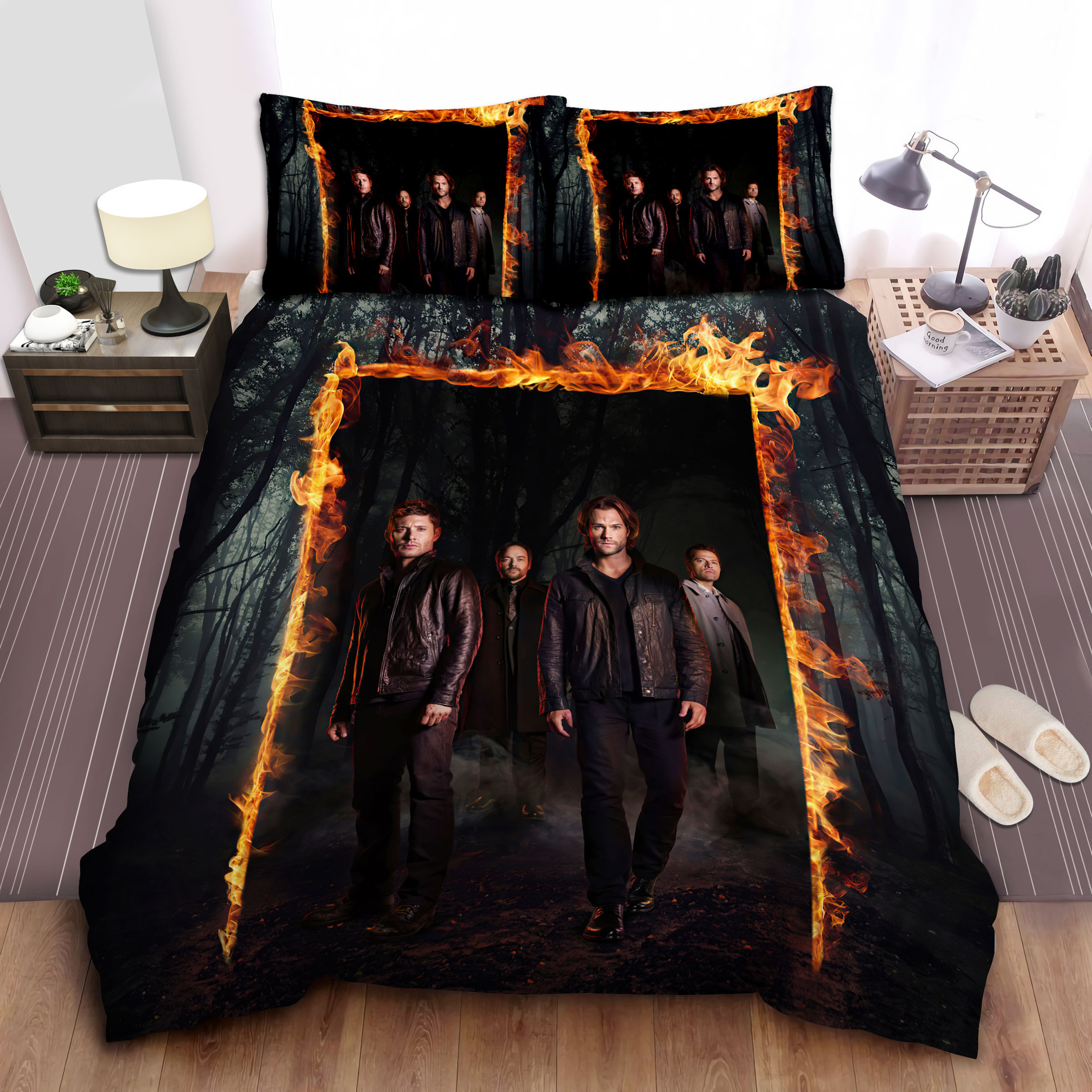 supernatural key art bedding sets dark side duvet cover bed sheets spread t4jhf