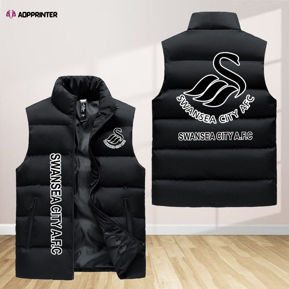 swansea city a f c sleeveless puffer jacket custom for fans gifts