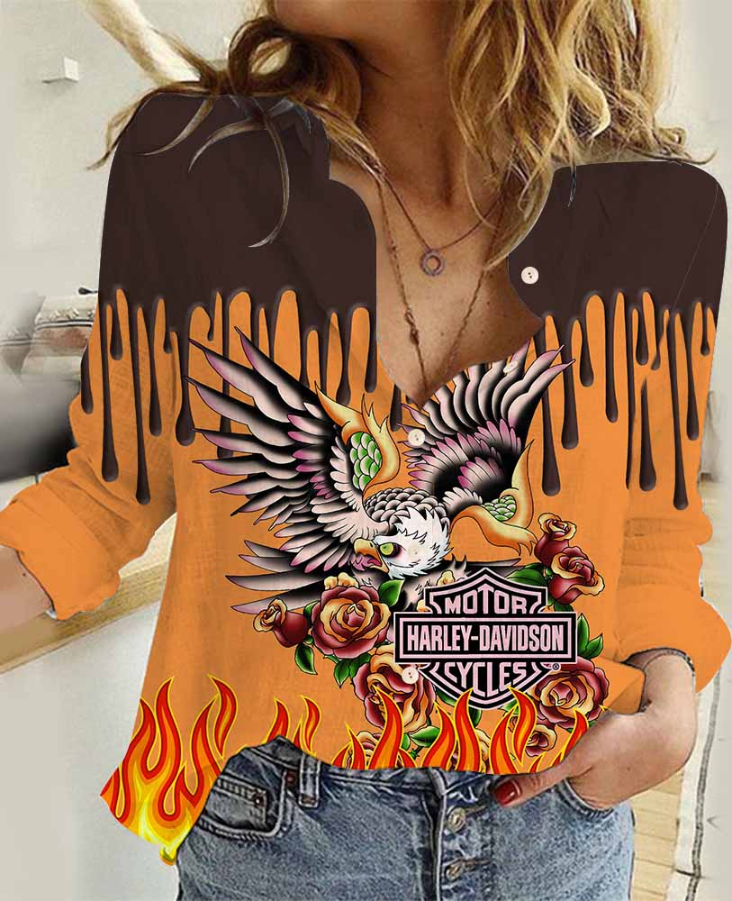 sweet chocolate harleydavidson women artificial linen shirt qn221025016ubbr