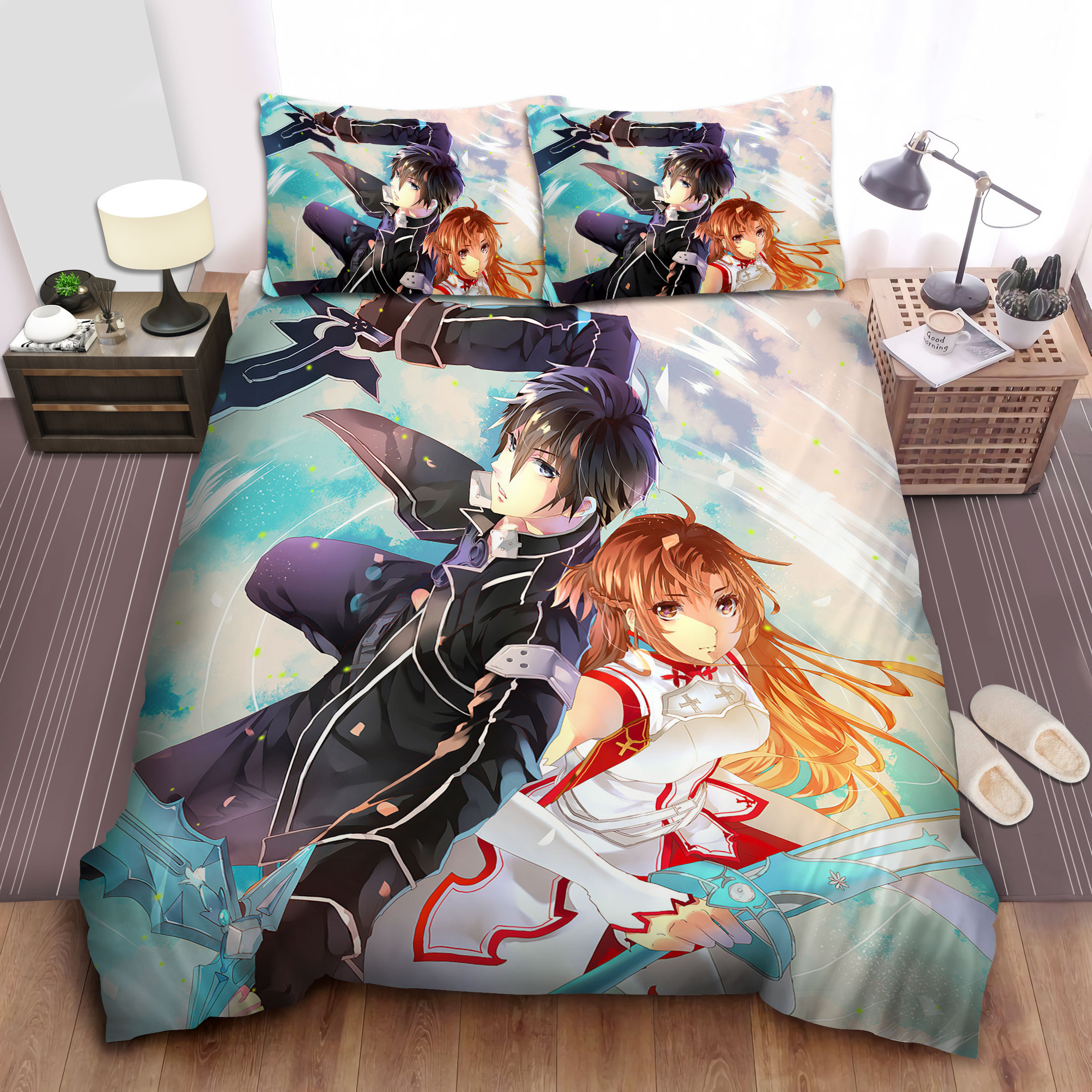 sword art online asuna kirito cool digital art bed sheets spread comforter duvet cover bedding sets daudo