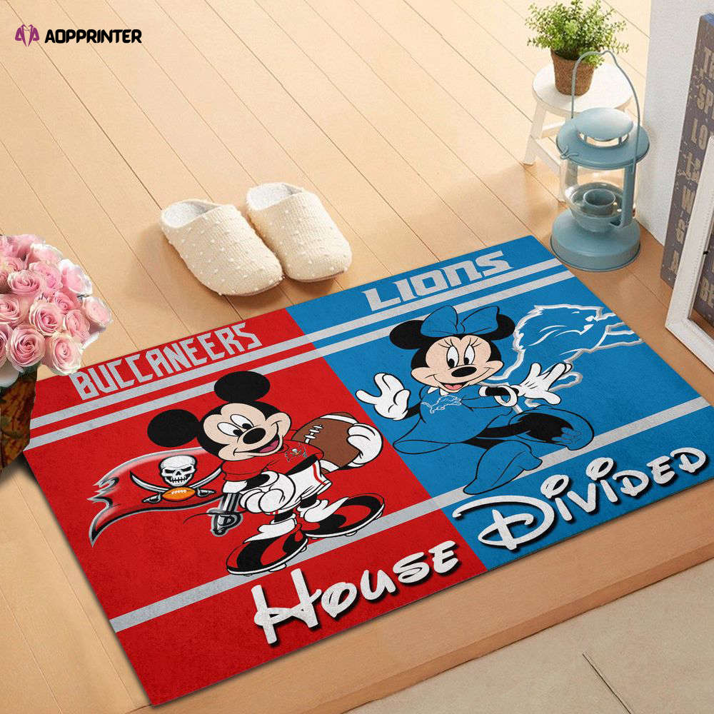 tampa bay buccaneers vs detroit lions mickey and minnie teams nfl house divided doormat gift for home decor