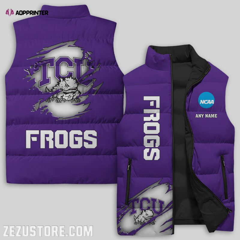 tcu horned frogs ncaa sleeveless puffer jacket custom for fans gifts 1