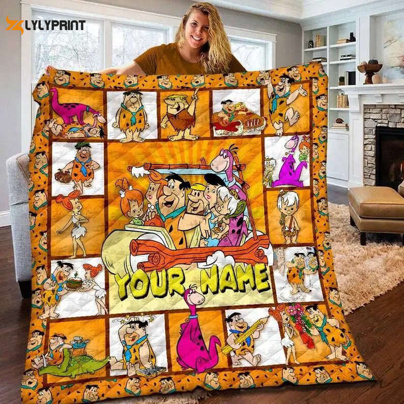 the flintstones custom name quilt blanket for fans home decor gift