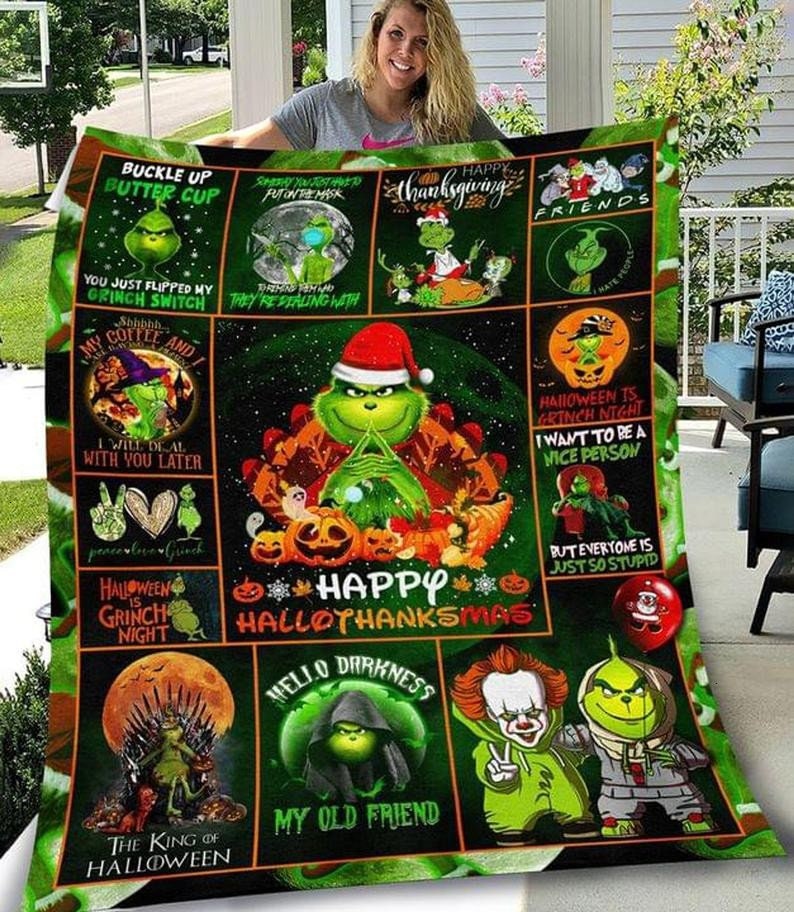 the grinch happy hallothanksmas super soft blanket 1bovl