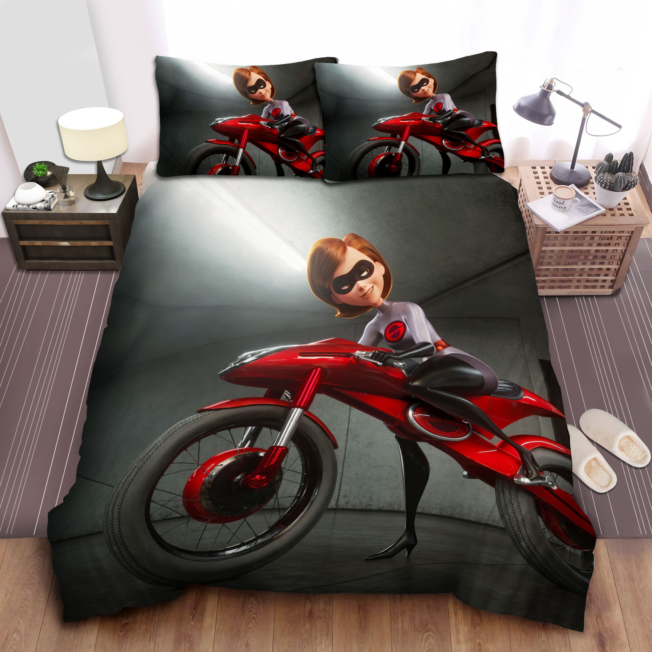 the incredibles elastigirl on the elasticycle bed sheets spread comforter duvet cover bedding sets rv6bc