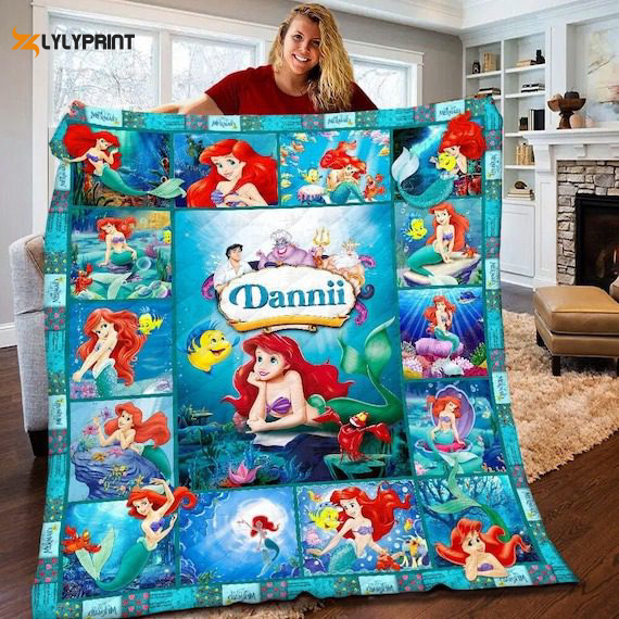 the little mermaid custom name quilt blanket for fans home decor gift