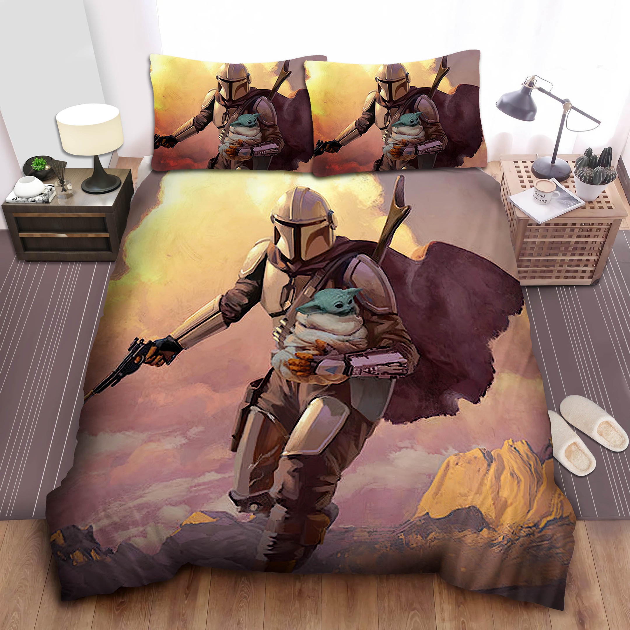 the mandalorian rescuing baby yoda painting duvet cover bedroom sets comfortable bedding sets brykq