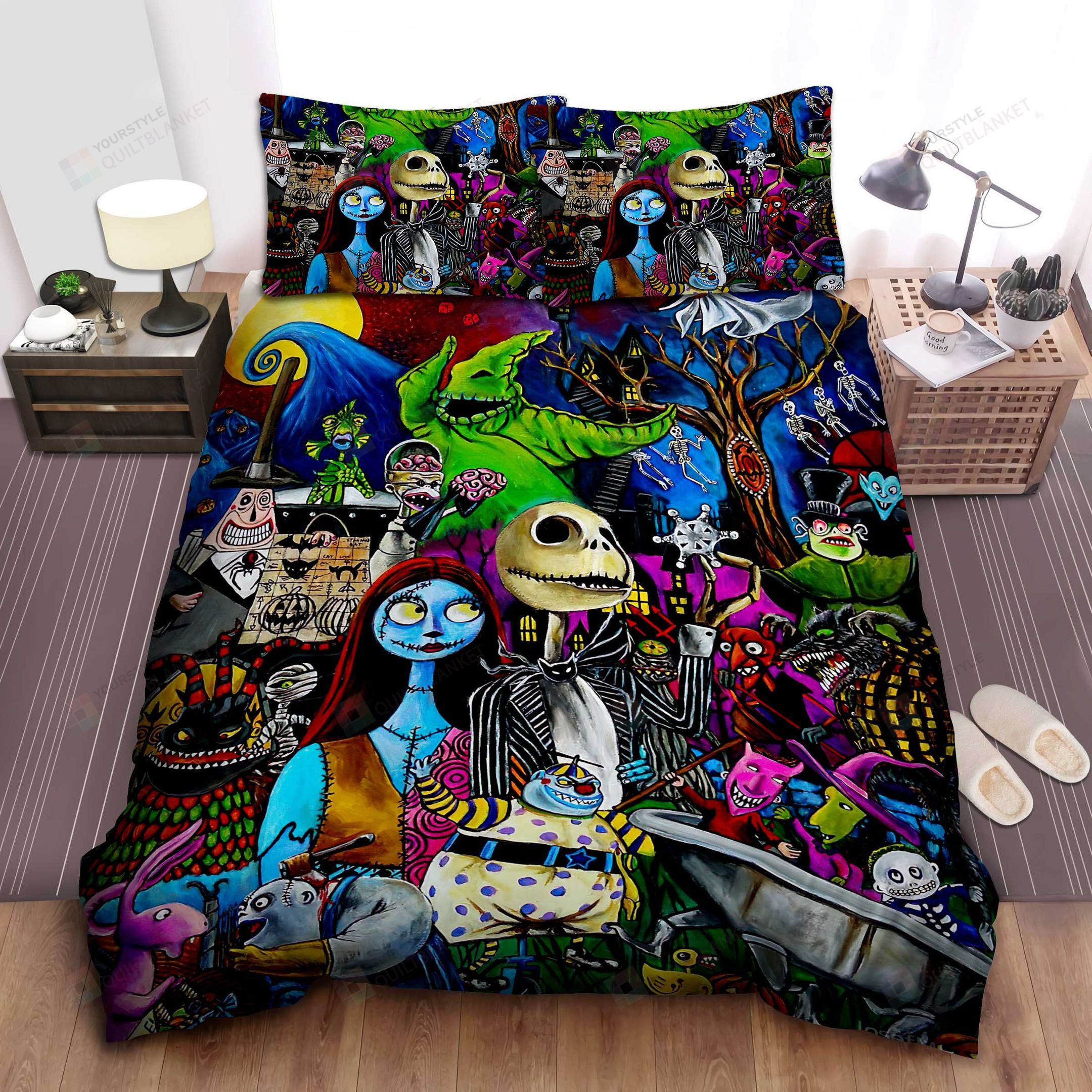 the nightmare before christmas characters in colorful painting bed sheets duvet cover bedding sets dmcz2