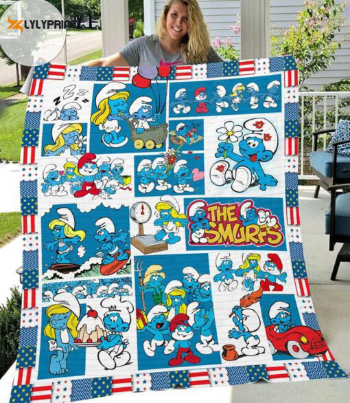 the smurfs quilt blanket for fans home decor gift 1