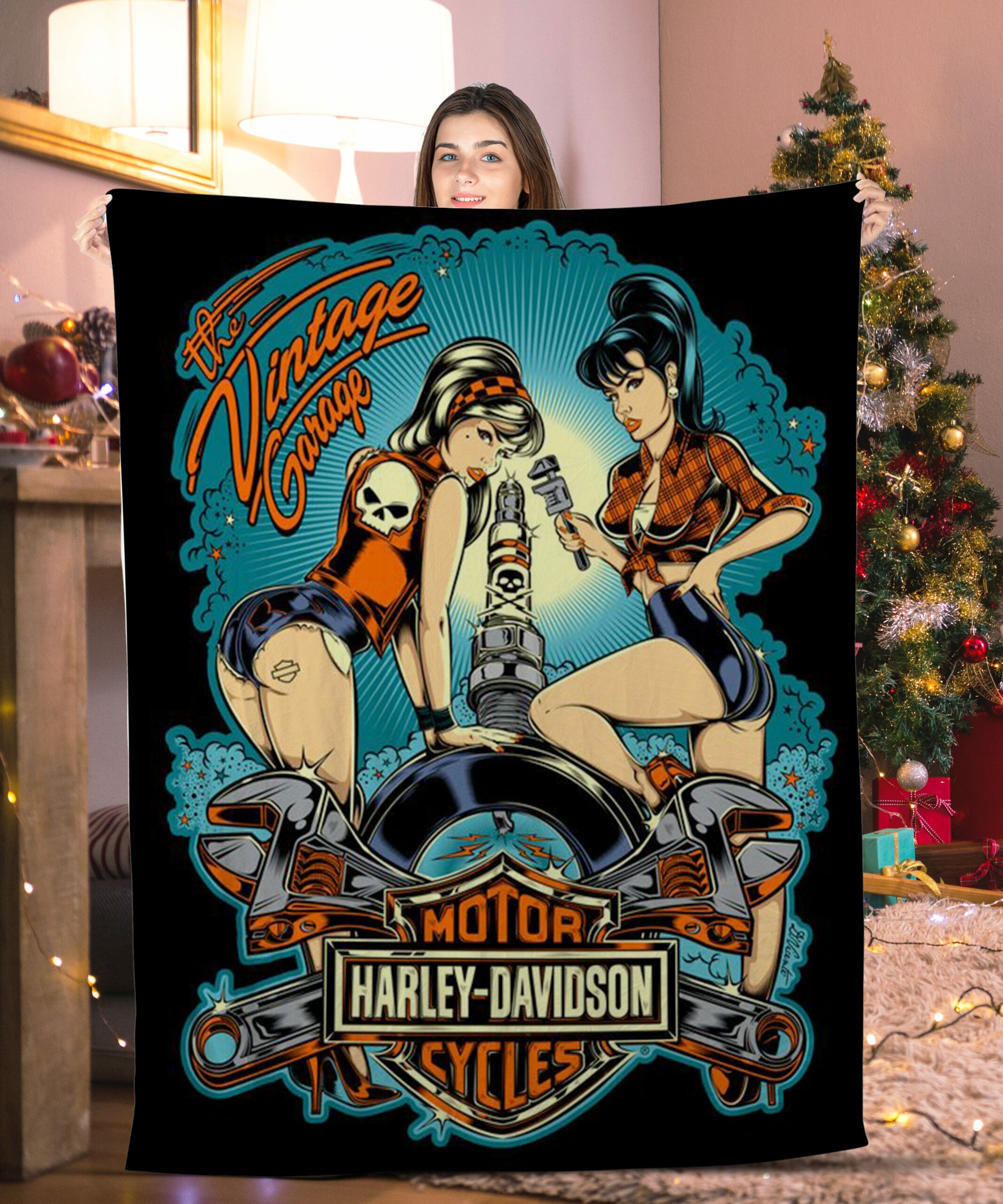 the vintage garage motor cycles harley davidson blanket lyy8d