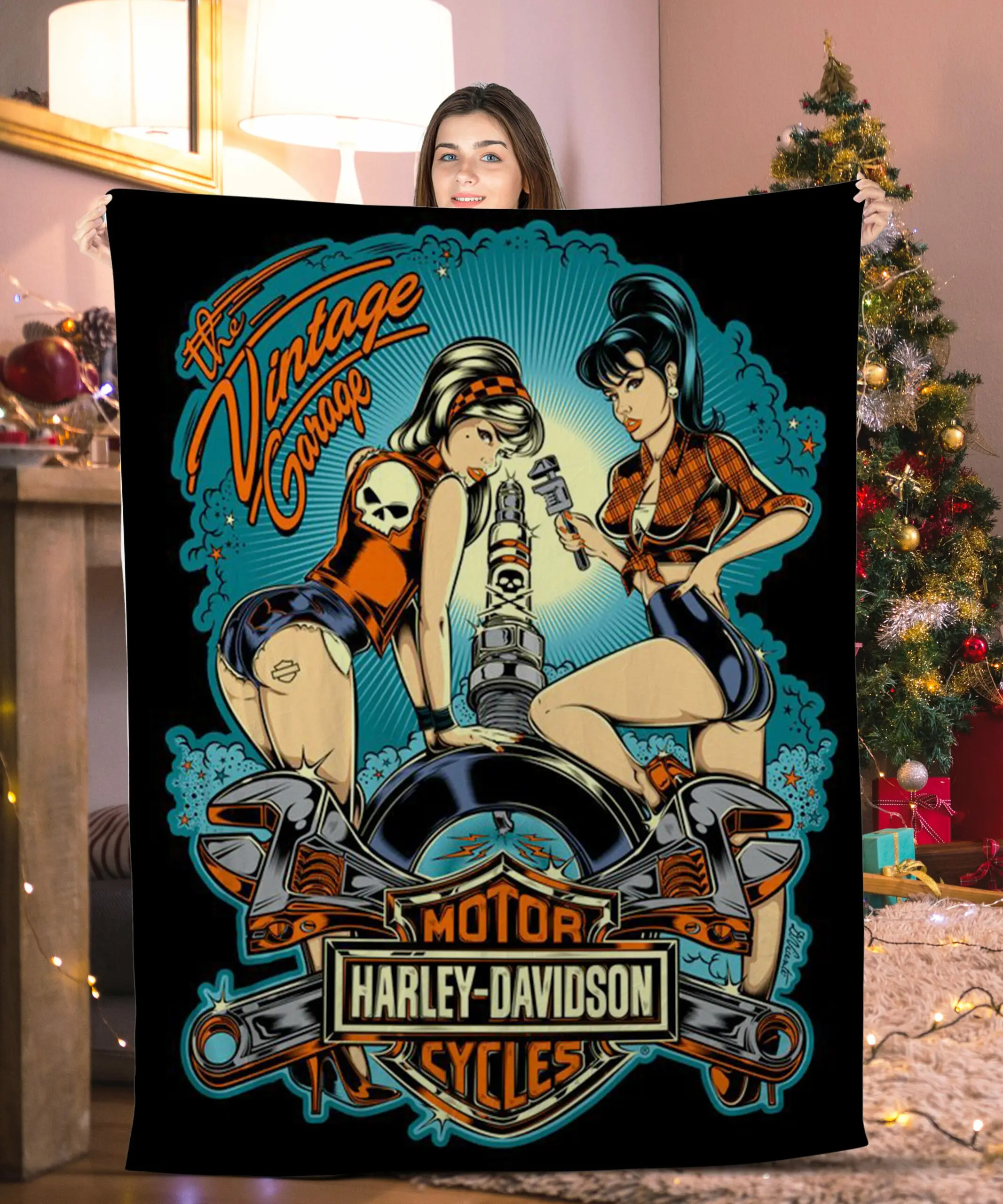 the vintage garage motor cycles harley davidson blanket lyy8d