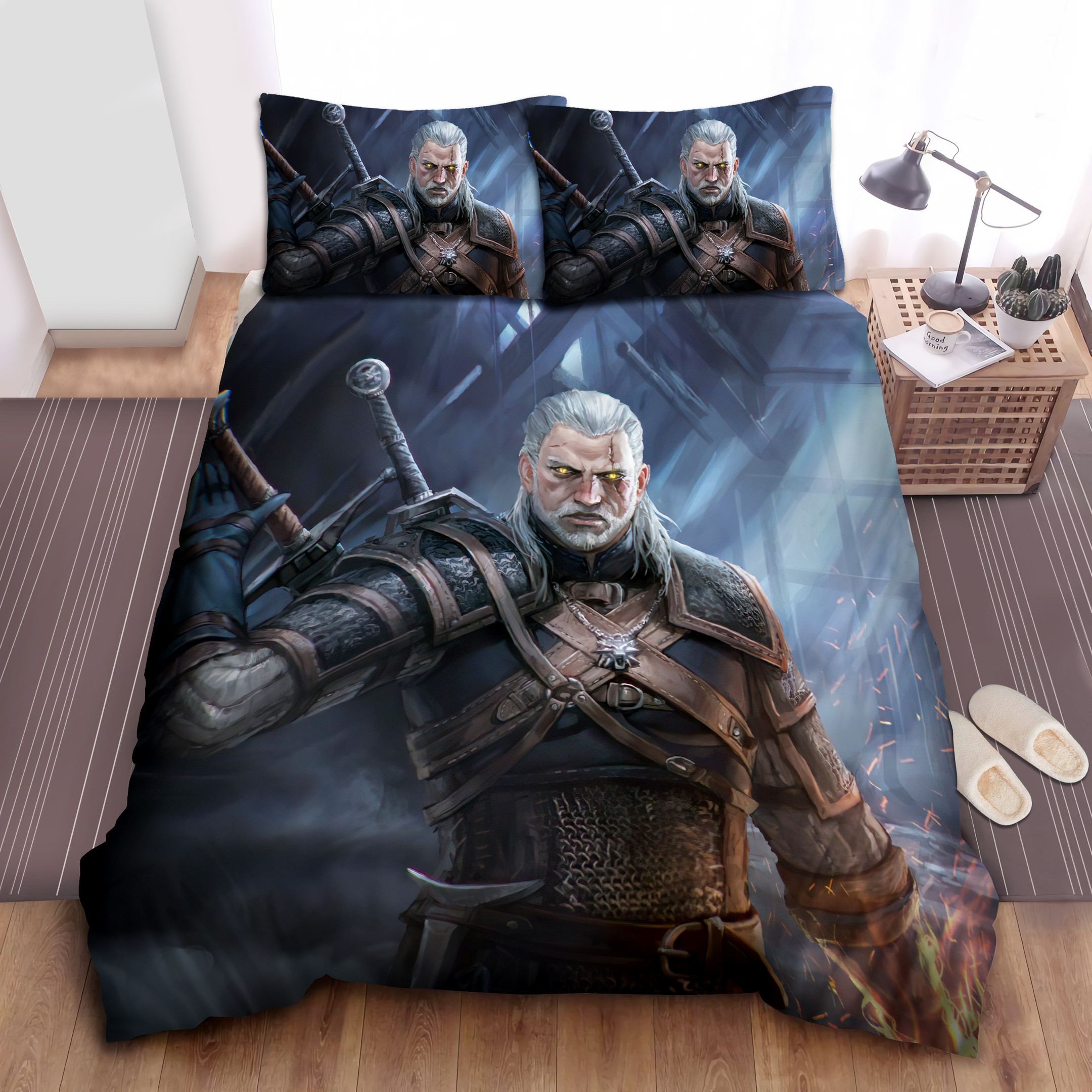 the witcher 3 wild hunt geralt of rivia digital portrait bed sheets spread comforter duvet cover bedding sets pujxr