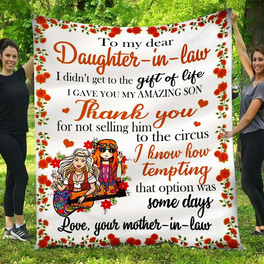 to my daughter in law thank you for not selling him to the circus hippie girls from mother in law throw blanket kcbd4