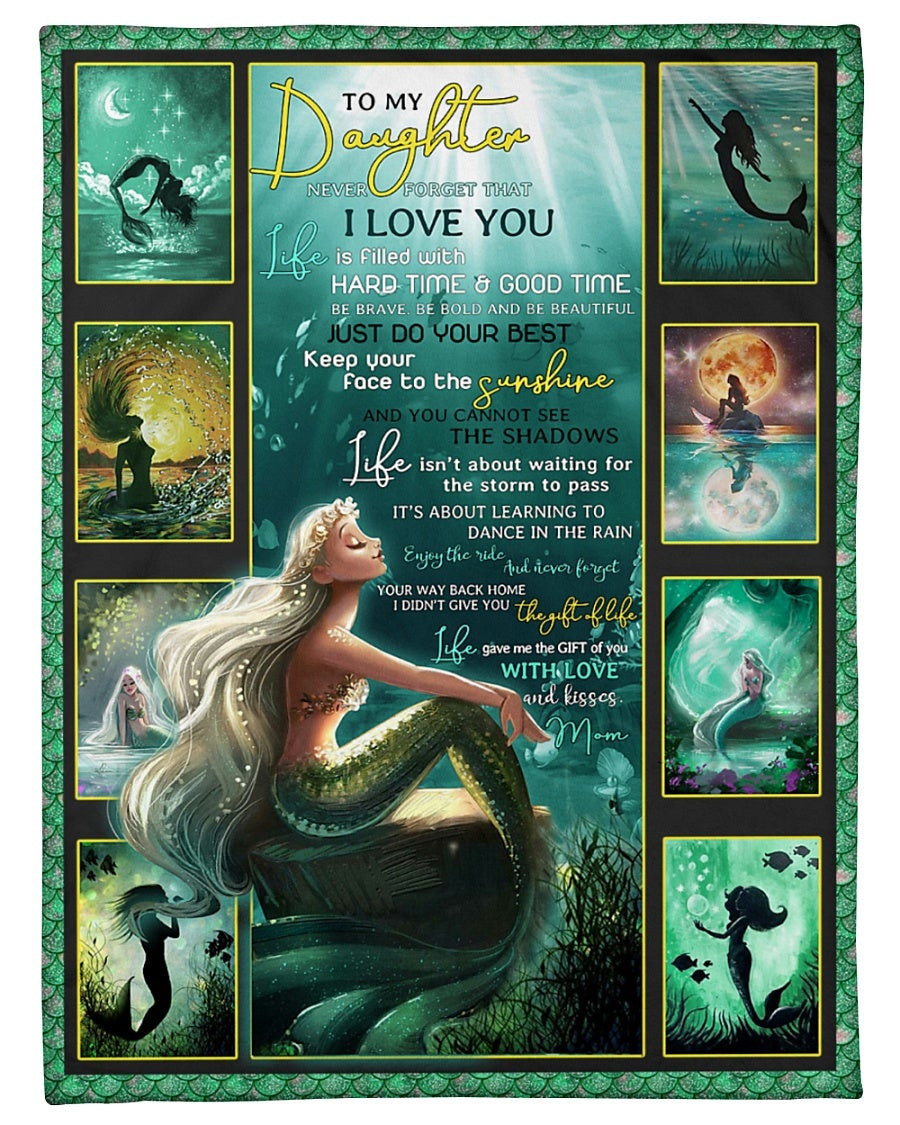 to my daughter never forget that i love you mermaid green gift for daughter from mom throw blanket aekmw