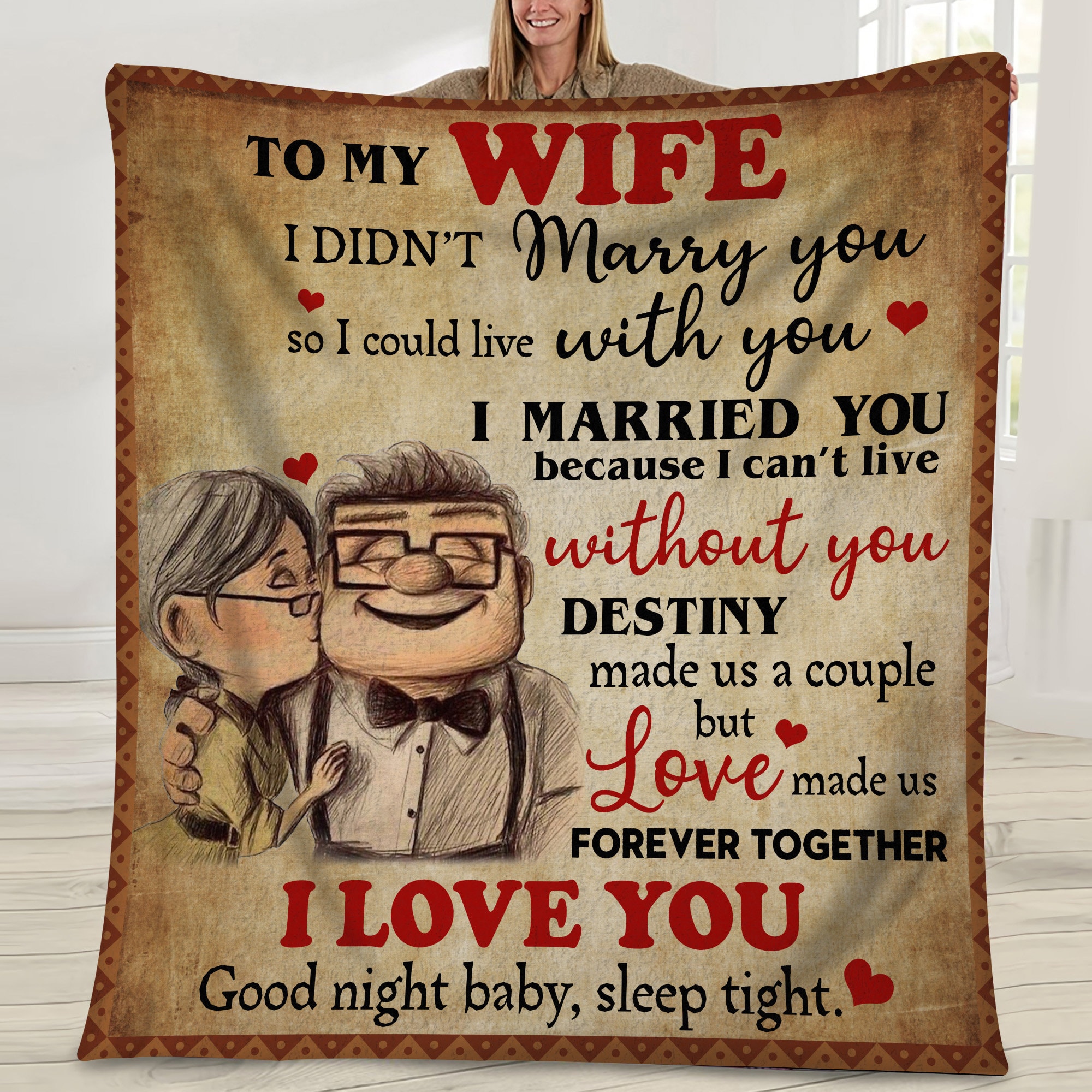 to my wife from husband carl ellie up movie couple family matching blanket hfvcq