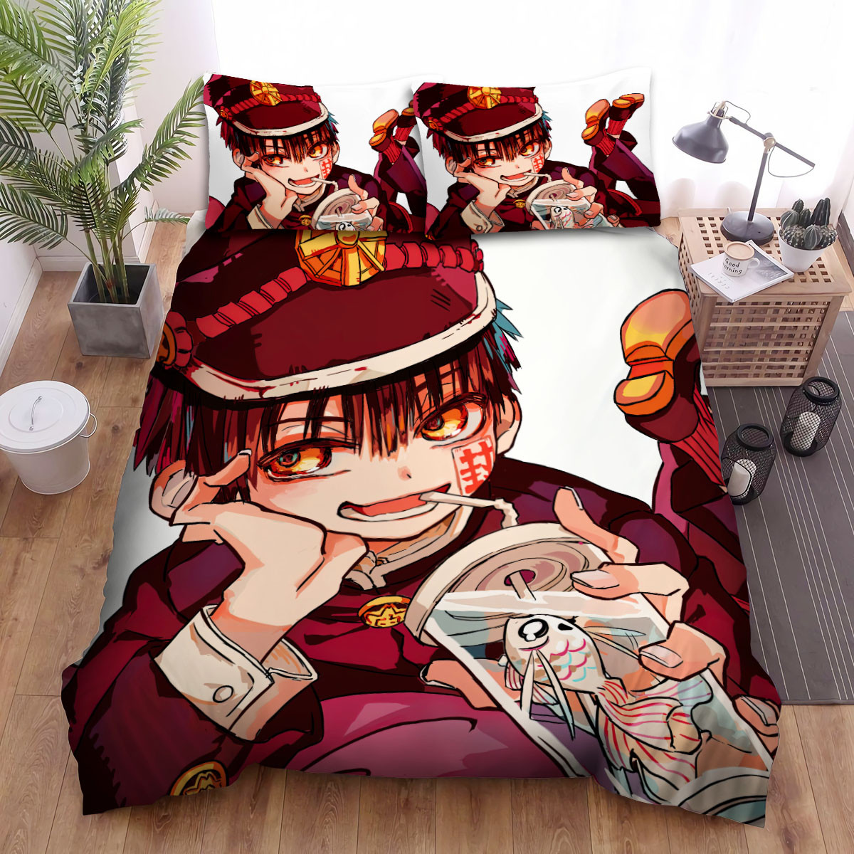 toilet bound hanako kun drinking koi water artwork bed sheets spread duvet cover bedding sets 3wl28