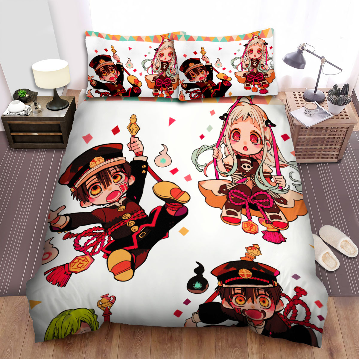 toilet bound hanako kun main characters in chibi illustration bed sheets spread duvet cover bedding sets n1vrt