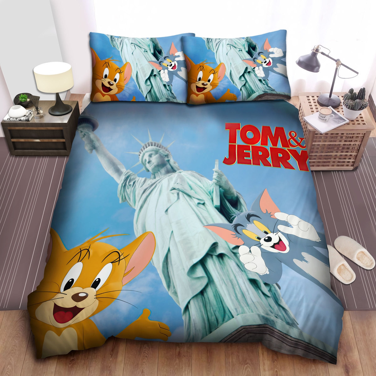 tom and jerry and statue of liberty bed sheets spread comforter duvet cover bedding sets 3r9ng
