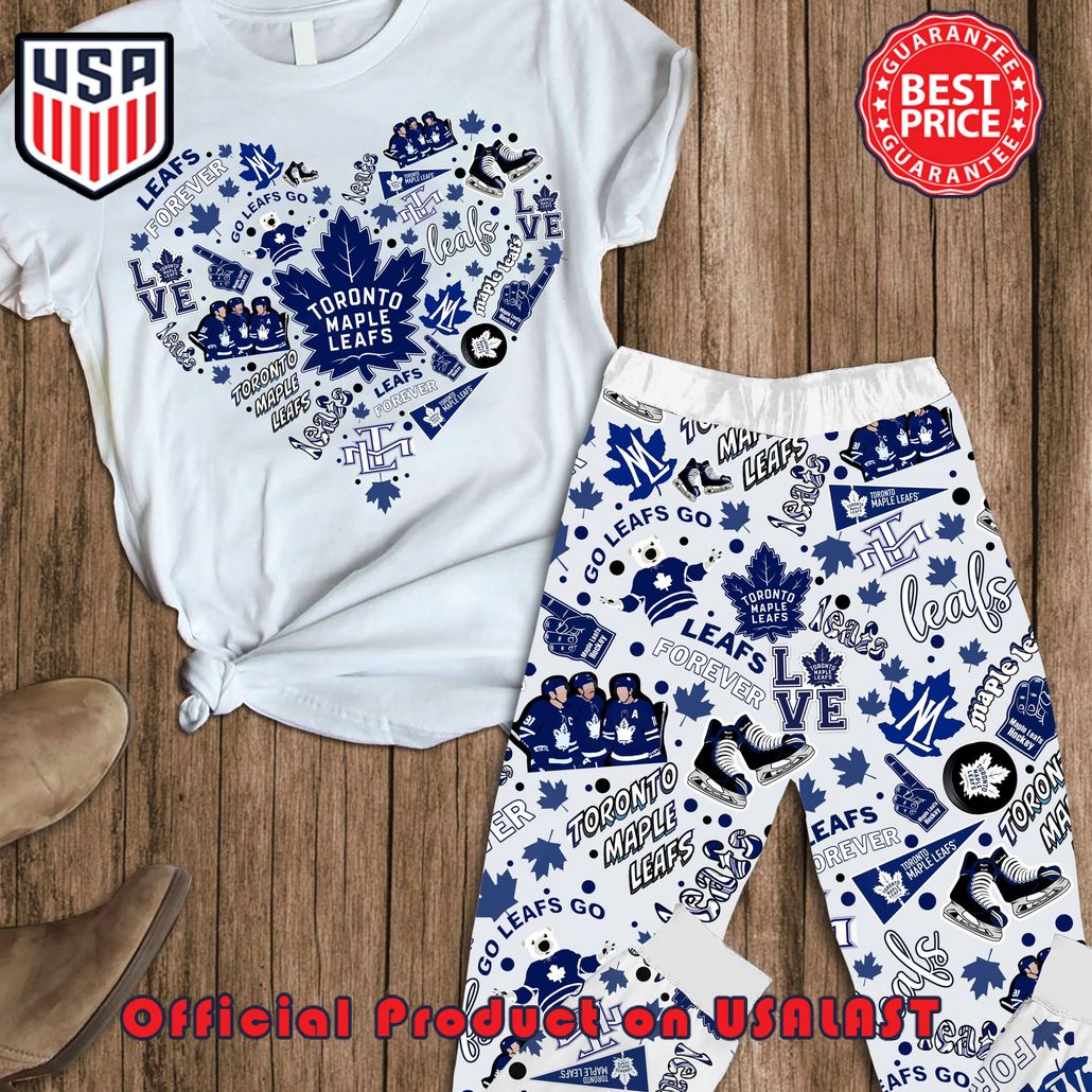 toronto maple leafs white design heart premium pajamas set 1 NO6ls