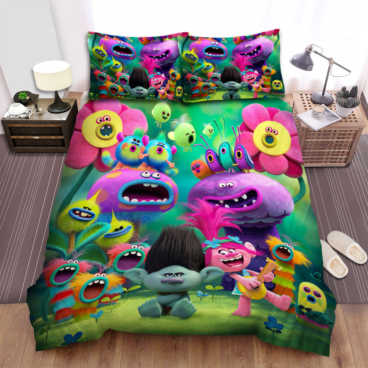 trolls poppy singing with the bugs and flowers bed sheets spread comforter duvet cover bedding sets dkcuf