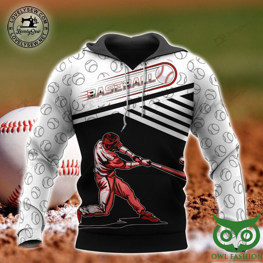 uHJFJU37 130 Baseball Player Red and Black and White 3D Hoodie