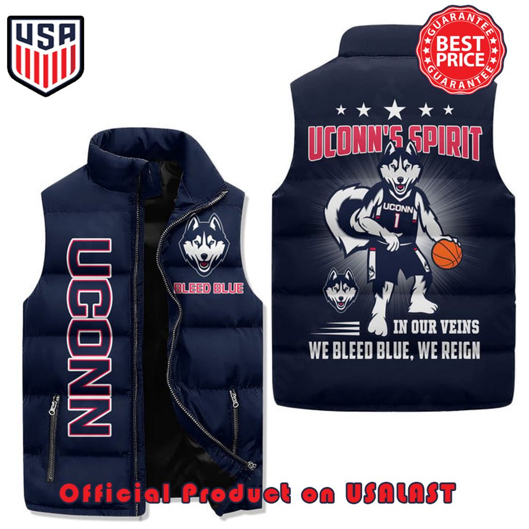 uconn huskies in our veins we bleed blue we reign puffer sleeveless jacket 1 Du8pk