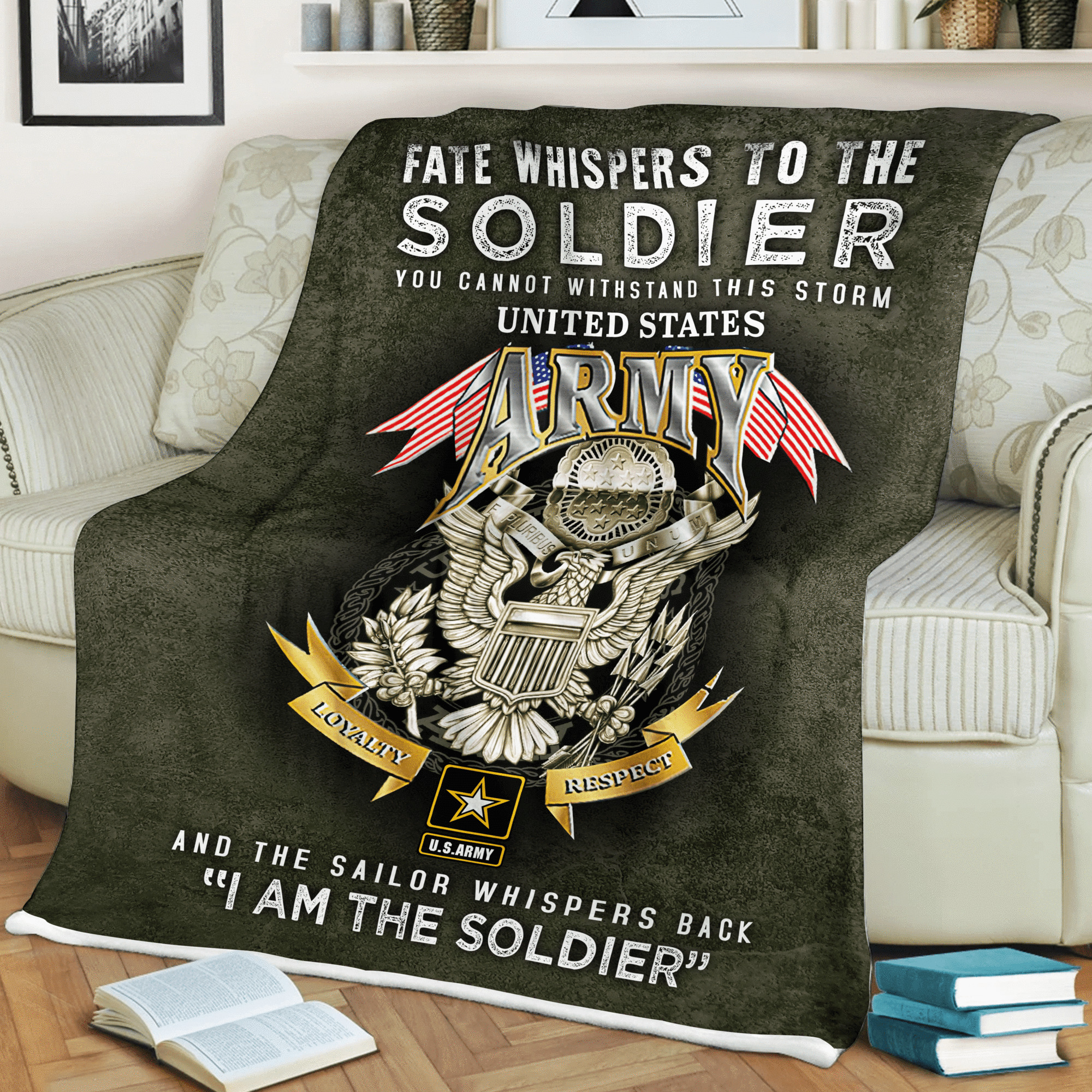 us army i am the soldier loyalty respect eagle throw blanket rrlvh