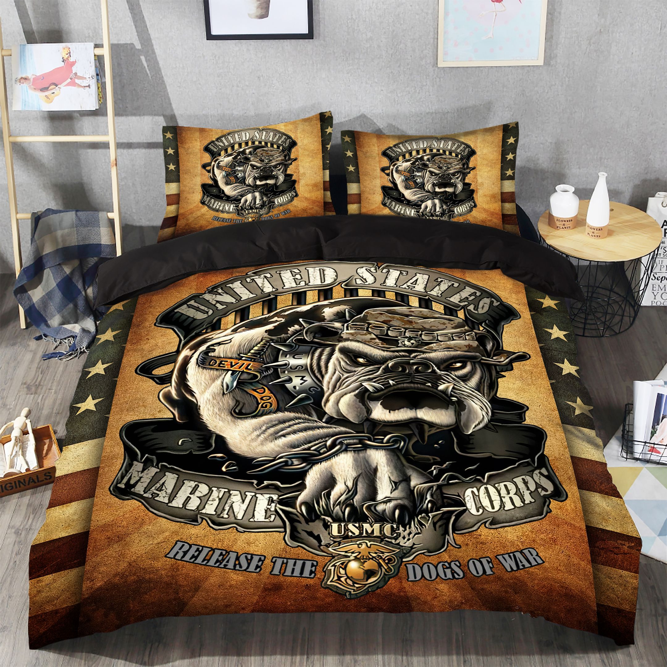 us marine bulldog bedding set duvet cover and bed sheets spread wybfn