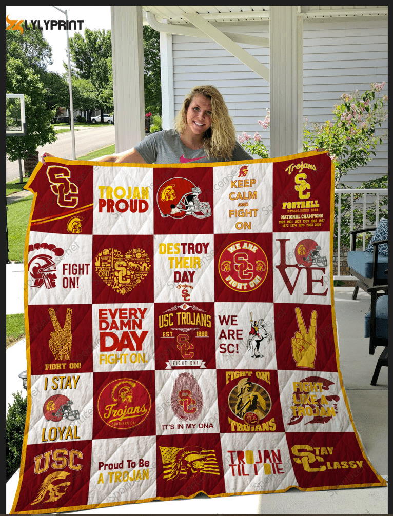 usc trojan quilt blanket for fans home decor gift 2a