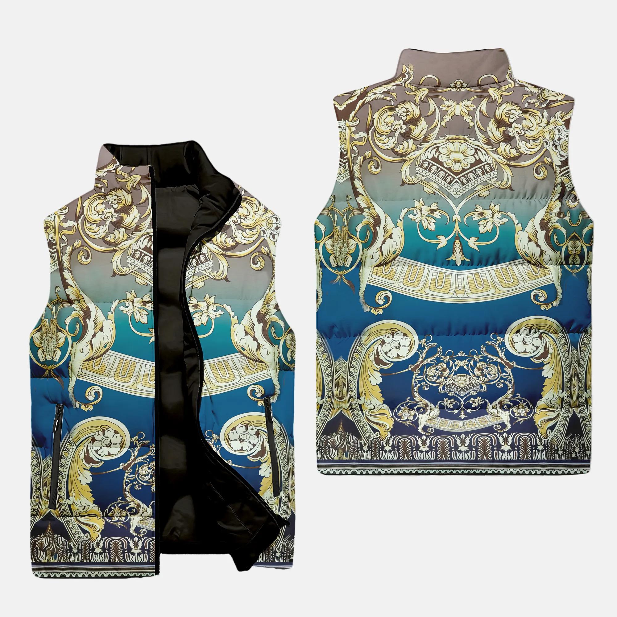 versace blue pattern luxury brand premium fashion 3d sleeveless puffer jacket 20240108093809163