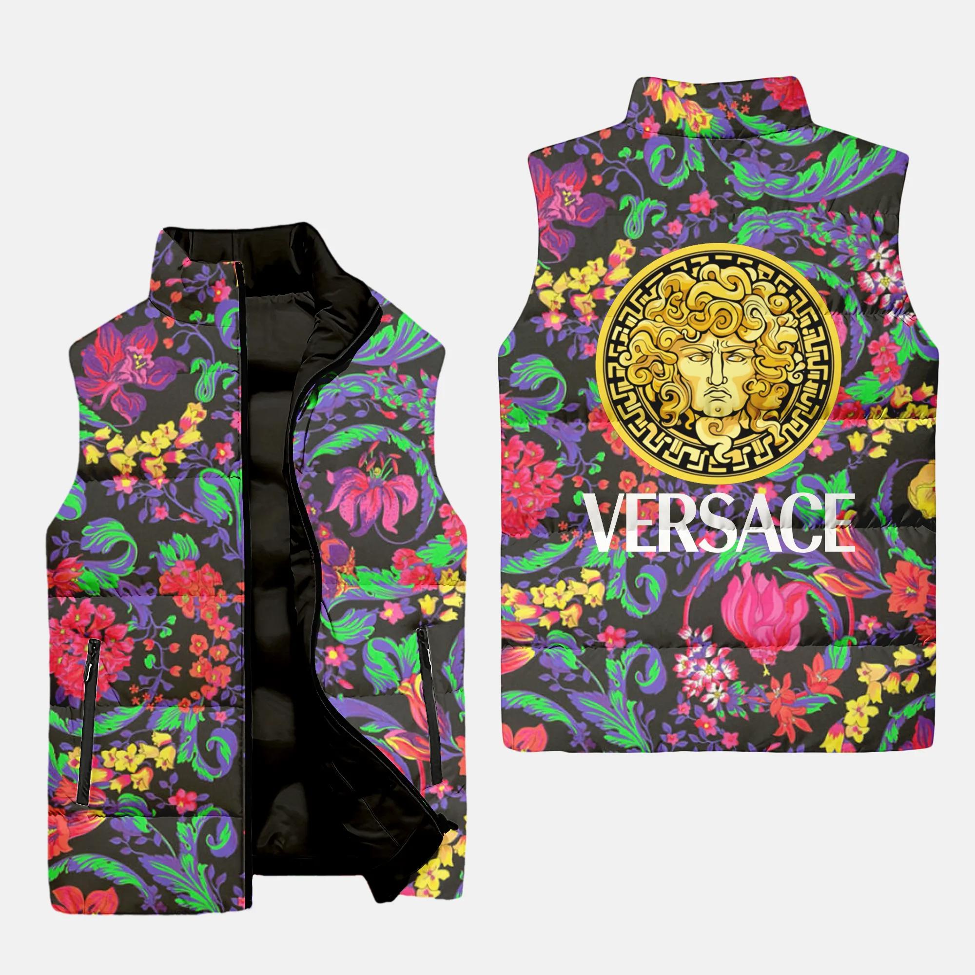 versace colorful black logo luxury brand 3d sleeveless puffer jacket 20240108093852631