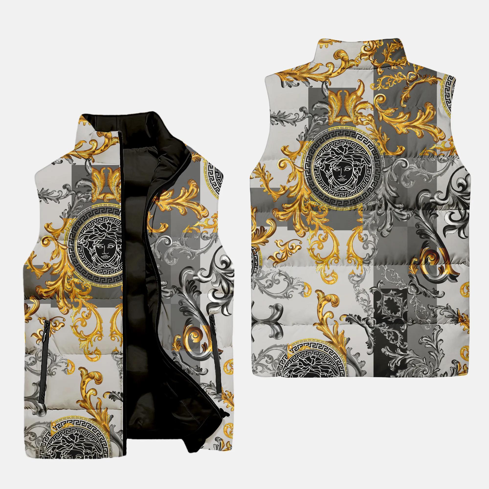 versace gold grey patten luxury brand 3d sleeveless puffer jacket 20240108093841631