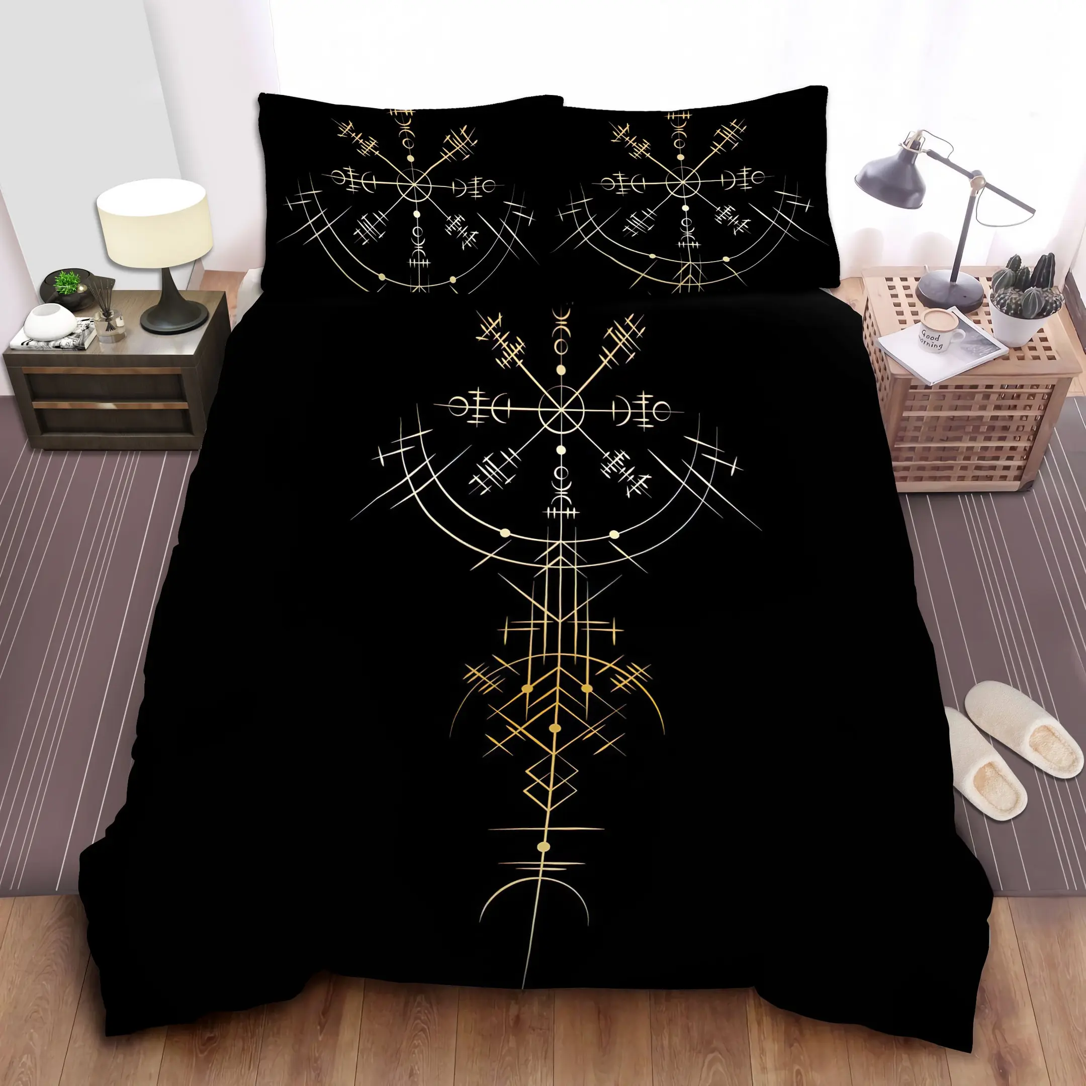 viking symbols design on black duvet cover bedroom sets comfortable bedding sets ijrab