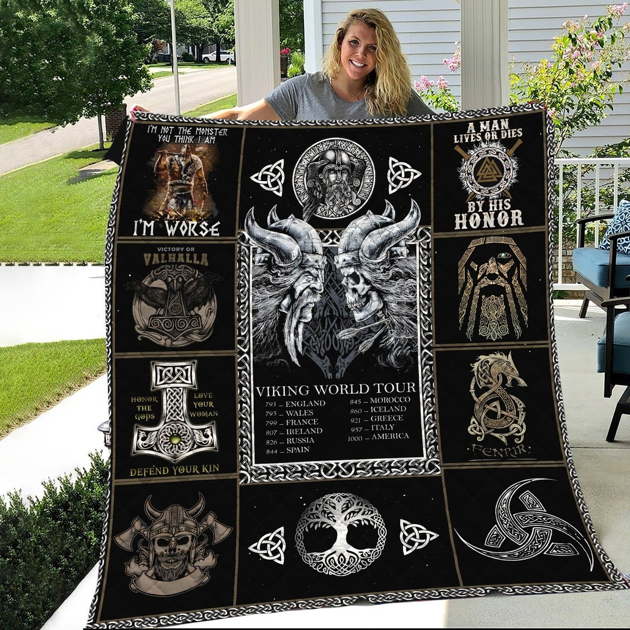 viking world tour a man lives or die by his honor viking symbol throw blanket fdup7