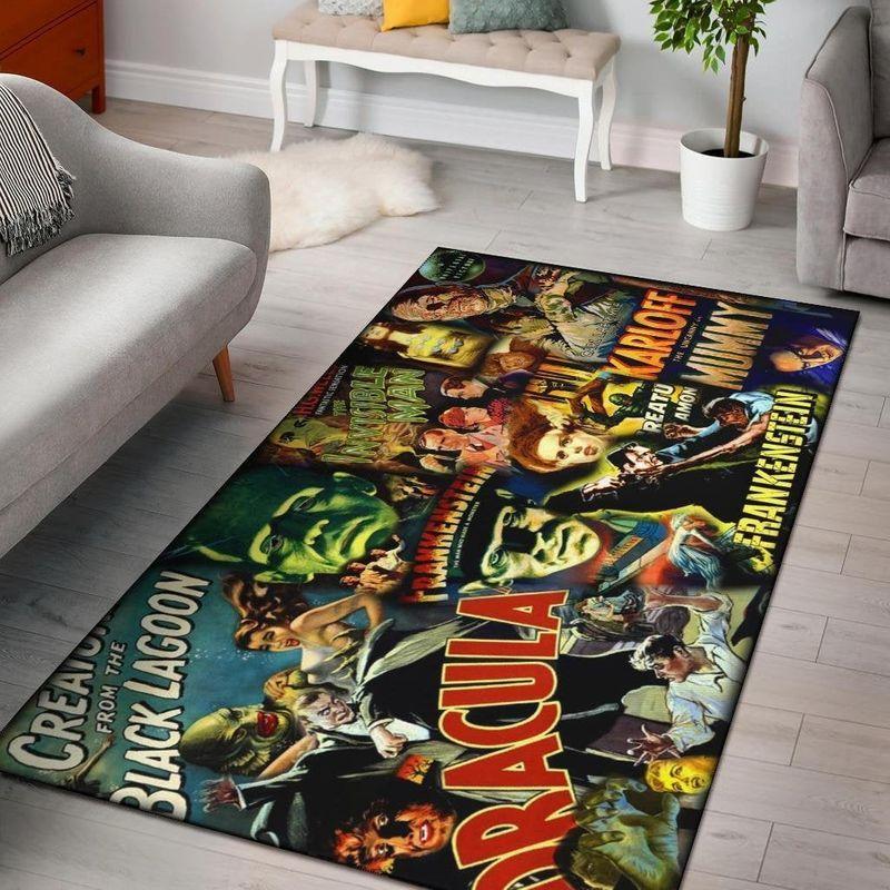 vintage movie monsters area rug 0