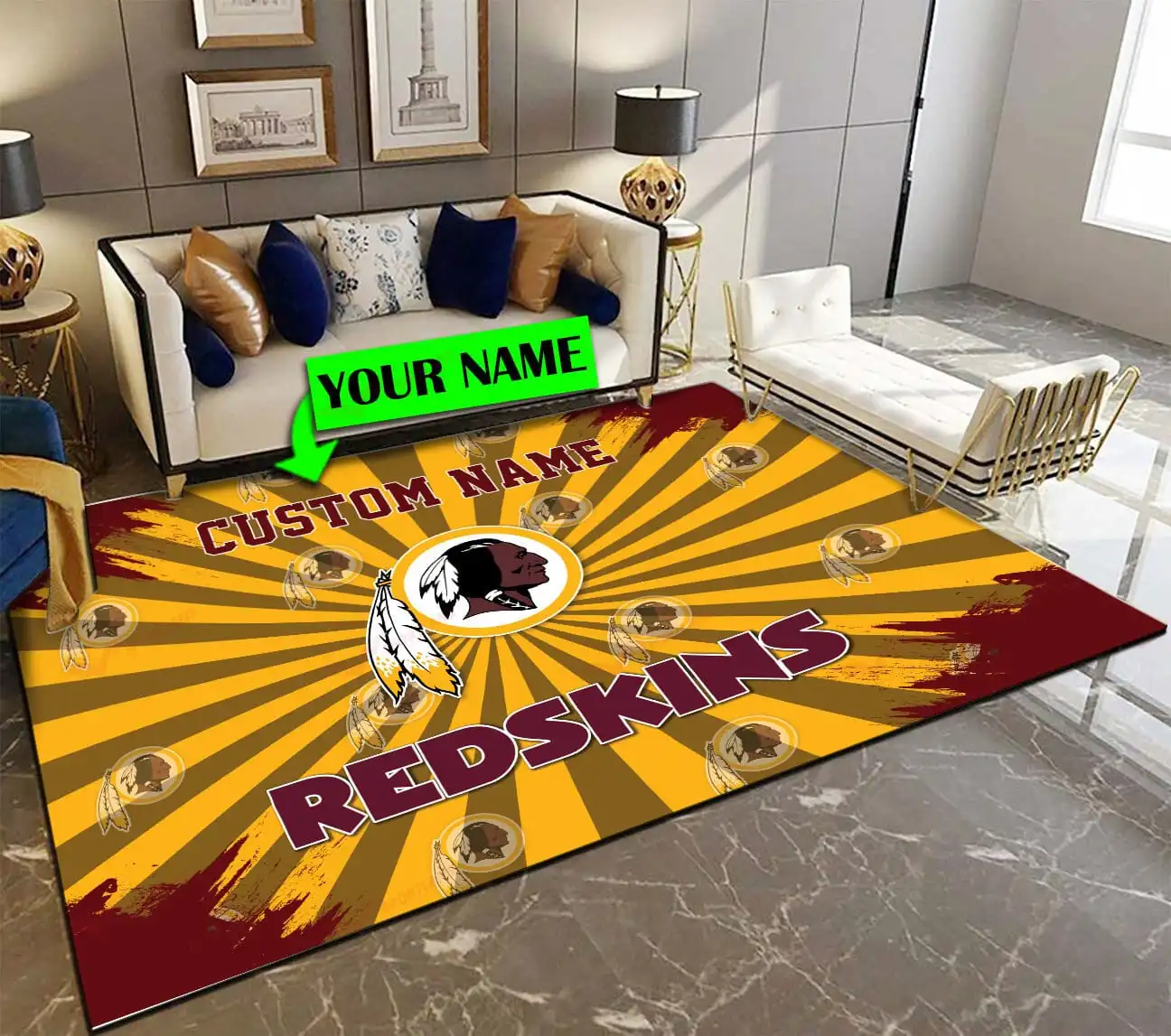 washington redskins personalized premium rectangle rug 72 pslr0