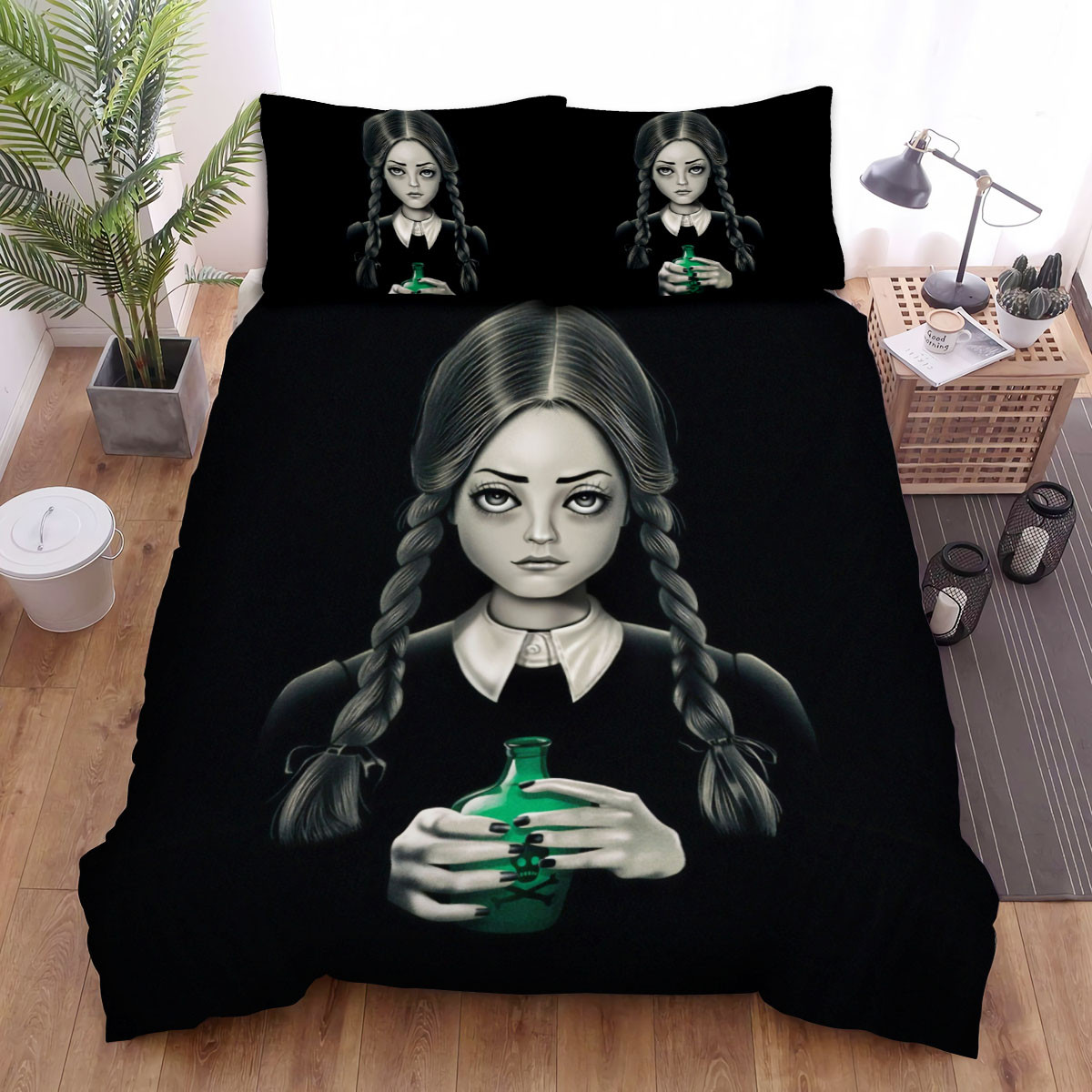 wednesday from the addams family with the poison bottle illustration bed sheets spread duvet cover bedding sets n4z6w